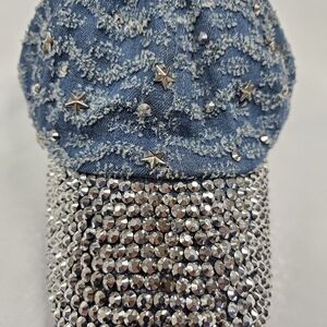 Glamorous Star-Studded Denim and Rhinestone Cap